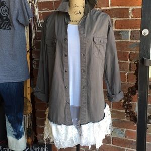 One of a kind tattered lace gray jacket size L